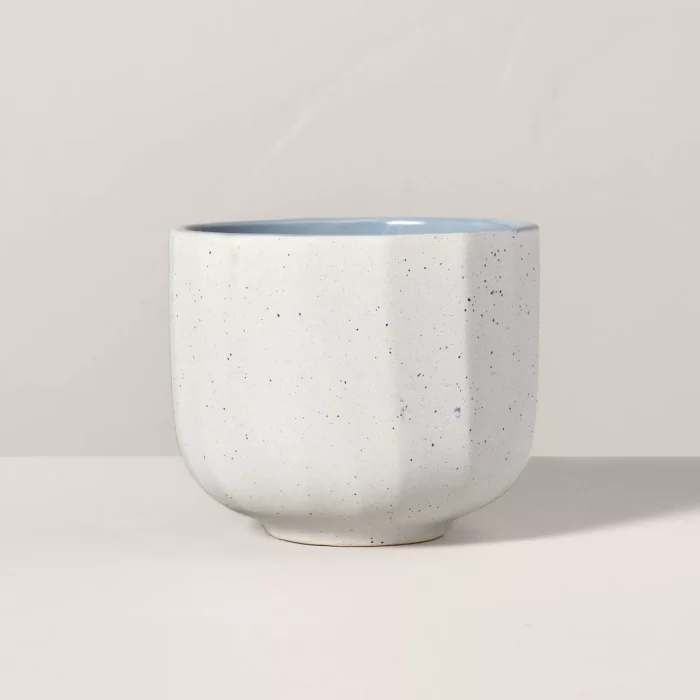 Speckle-Faceted Ceramic Canvas Jar Candle Blue/White 6oz - Image 1