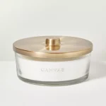 5-Wick Clear Glass Canvas Knob-Lid Jar Candle 28oz，Magnolia: Soy Blend, 40hr Burn Time