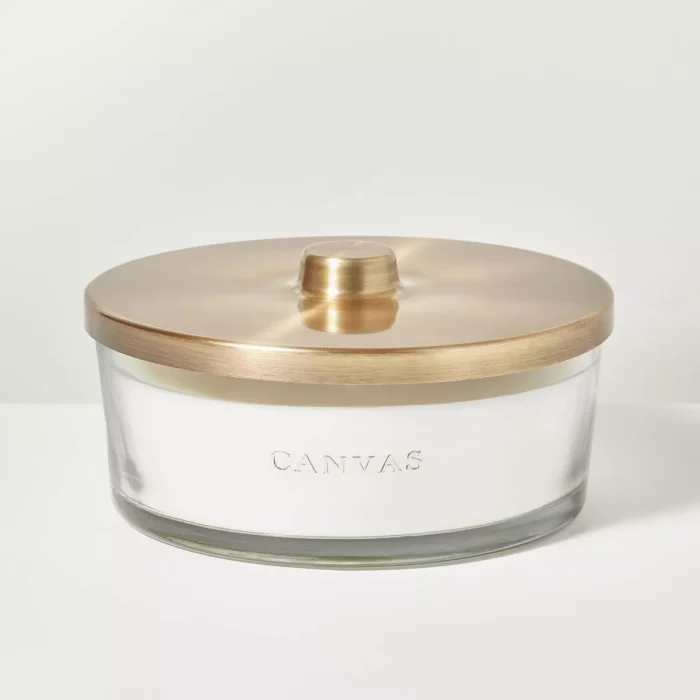 5-Wick Clear Glass Canvas Knob-Lid Jar Candle 28oz，Magnolia: Soy Blend, 40hr Burn Time - Image 1