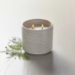 2-Wick Ribbed Ceramic Bergamot Jar Candle Light Gray 12oz with Magnolia: Soy & Paraffin Wax, Farmhouse Style - Image 2