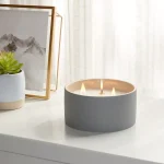 3 Wick 14oz Matte Textured Ceramic Wooden Wick Candle Gray/Lavender Eucalyptus : Soy Wax Blend, 48hr Burn Time - Image 2