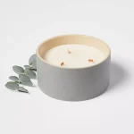 3 Wick 14oz Matte Textured Ceramic Wooden Wick Candle Gray/Lavender Eucalyptus : Soy Wax Blend, 48hr Burn Time - Image 3