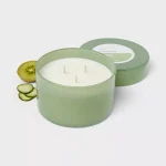 3-Wick Glass Jar Candle with Lid Cucumber Chill 11.5oz - Image 3